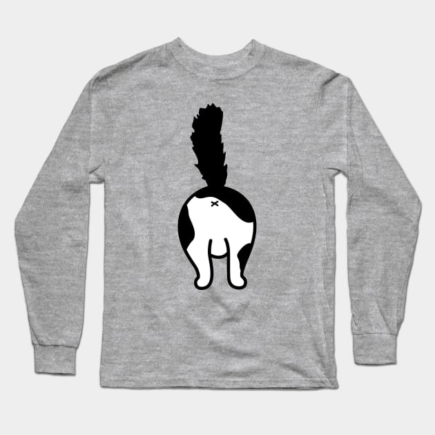 cat butt black and white wth fluffy tail Long Sleeve T-Shirt by pickledpossums